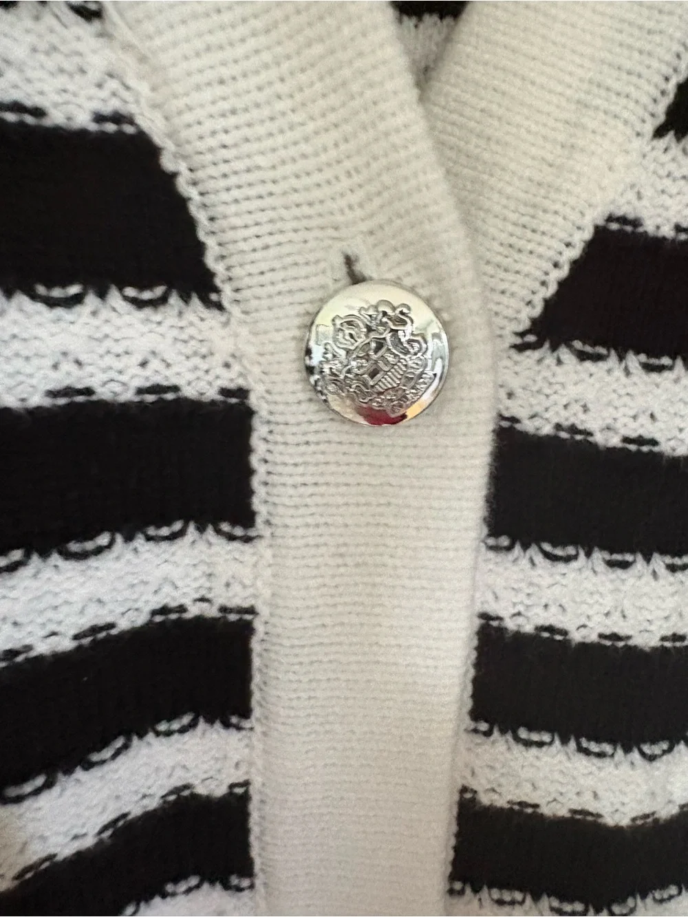 Isaac Mizrahi Live! Black and White Striped V-Neck Button Cardigan - Size L